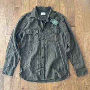 NWT Mutual Weave Dark Olive Flannel Button Up Shirt M | 100% Cotton Casual Top
